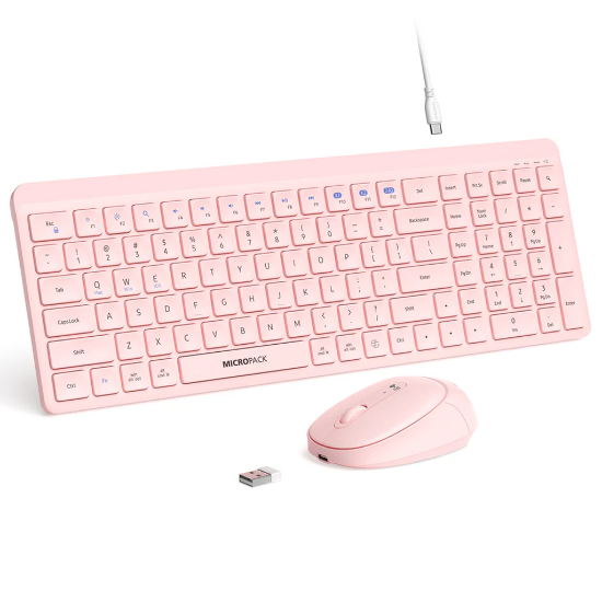 Ảnh của Bộ bàn phím chuột Micropack KM-268W 2.4G+Bluetooth Wirelesss Keyboard and Mouse Combo - Pink