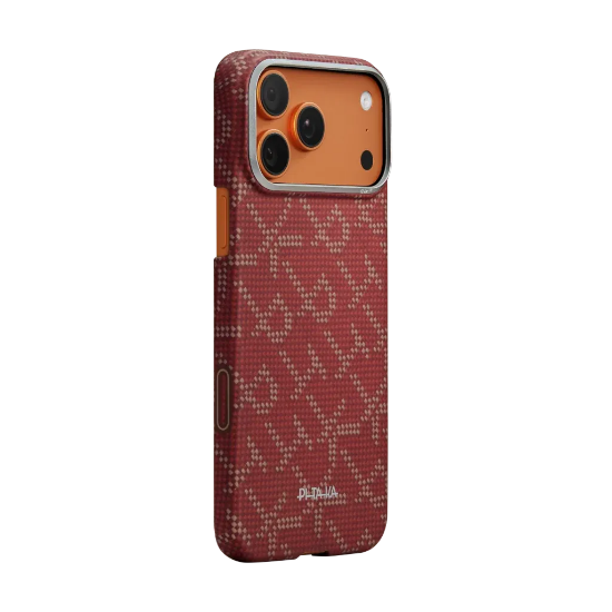 Ảnh của Ốp lưng iPhone 17 Pro Max - PITAKA Ultra-Slim (with PitaTap) - Monogram-Gold/Red - KI1702PTKP