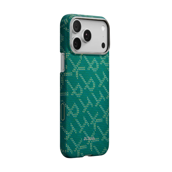 Ảnh của Ốp lưng iPhone 17 Pro - PITAKA Ultra-Slim (with PitaTap) - Monogram-Gold/Green - KI1701PTK