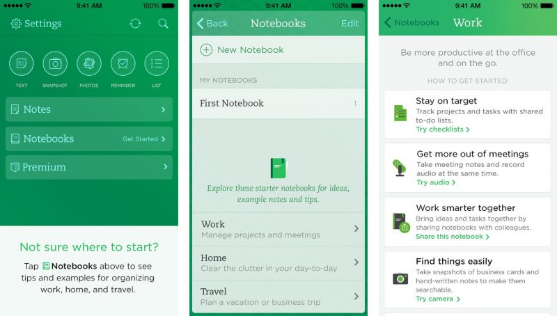 Giao diện của Evernote Giao diện của Evernote