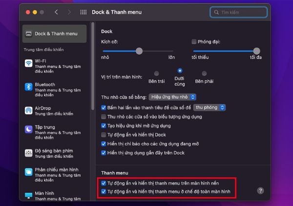 Ẩn hiện phần menu Dock trên màn hình chính của máy