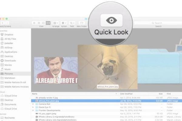 Biểu tượng chức năng Quick Look trên Finder