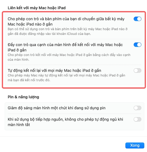 Bỏ tích các tính năng trong hình