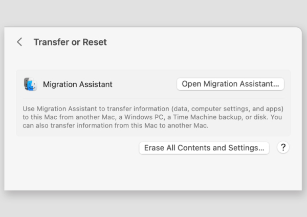 Chọn “Erase All Contents and Settings”