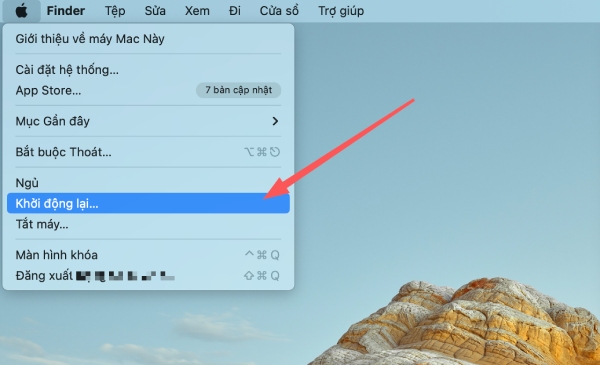 Chọn mục Khởi động lại để tiến hành Restart MacBook M2