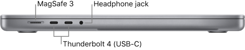 Cổng MagSafe 3, ổ cắm 3.5mm và cổng Thunderbolt 4