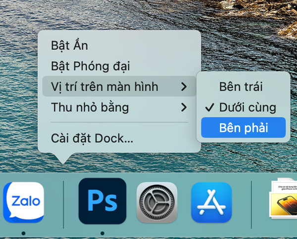 di chuyển vị trí dock
