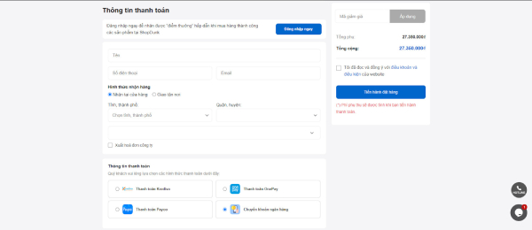Điền thông tin thanh toán khi mua hàng trên website ShopDunk