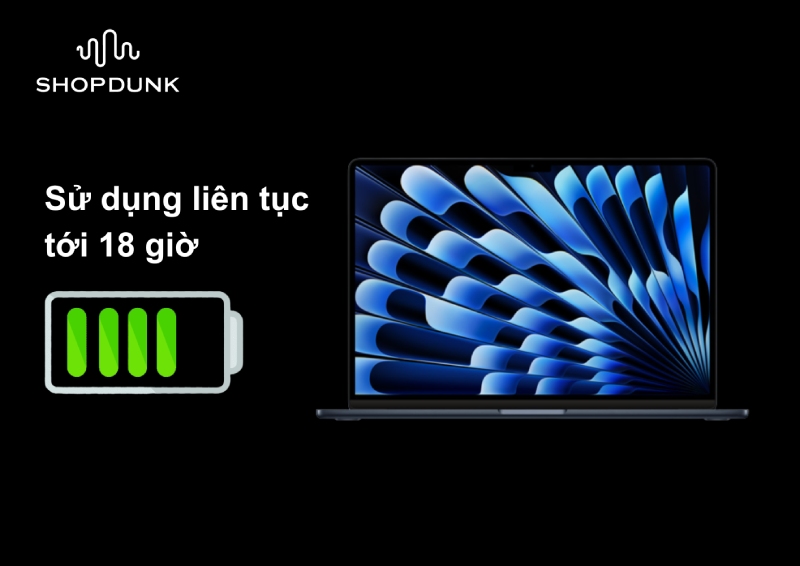 Thời lượng pin lên đến 18 giờ của macbook air m2 15 inch 2023