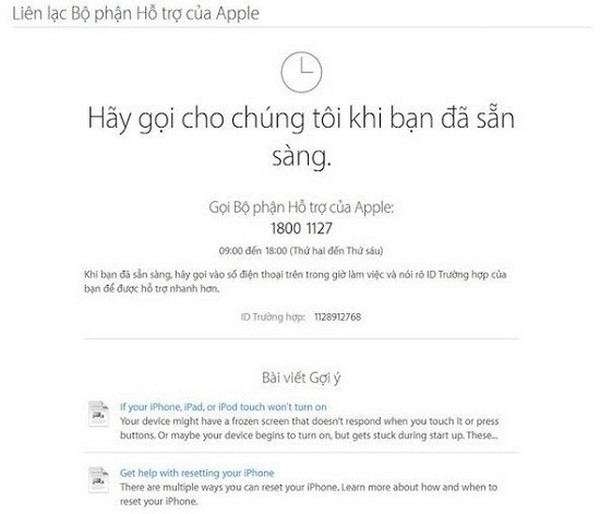 Liên hệ tổng đài Apple để mở khóa iCloud