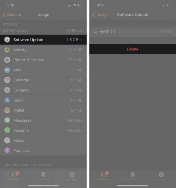 chọn “Software Update” và nhấn “Delete” để xóa file cập nhật hiện tại