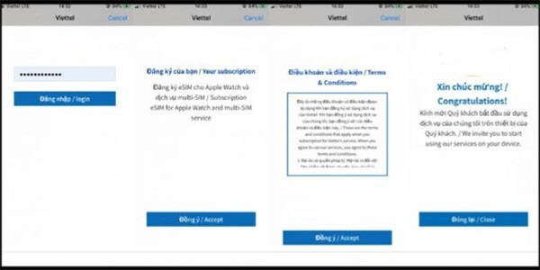 các điều khoản dịch vụ để kết thúc quá trình kích hoạt eSIM trên Apple Watch Series 8