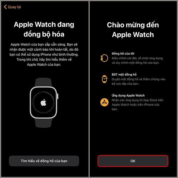 hoàn thành việc ghép nối và đồng bộ Apple Watch Series 8