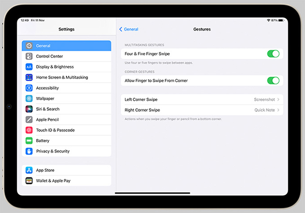 Chụp màn hình iPad Gen 10 bằng cử chỉ vuốt màn hình