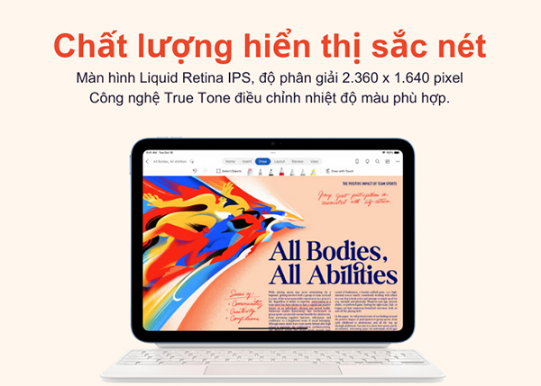 Màn hình iPad Gen 10 cho chất lượng hình ảnh sắc nét