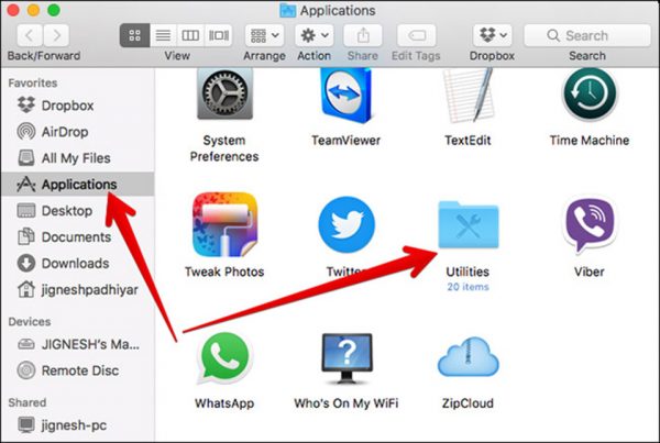 Chuyển dữ liệu từ Android, Window sang MacBook đơn giản hiệu quả 5 Chọn Applications -> Utilities