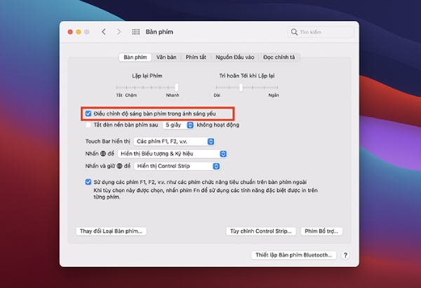 Cách bật đèn bàn phím Macbook Pro M2