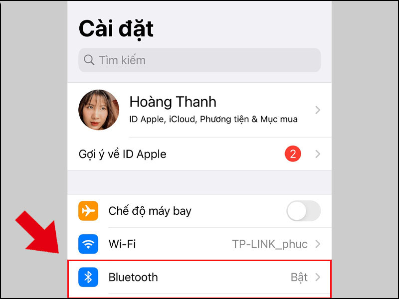 bật lại bluetooth để kết nối lại với AirPods