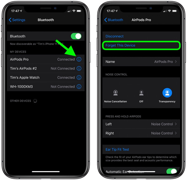 Reset lại kết nối với AirPods