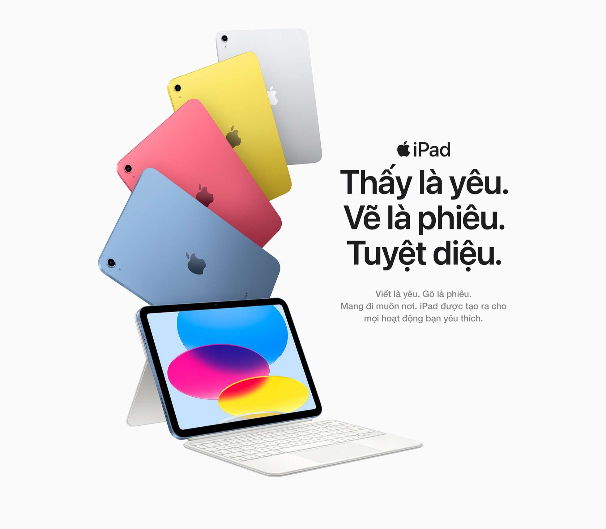 iPad gen 10 có 4 màu sắc là Xanh da trời, Hồng, Vàng và Bạc