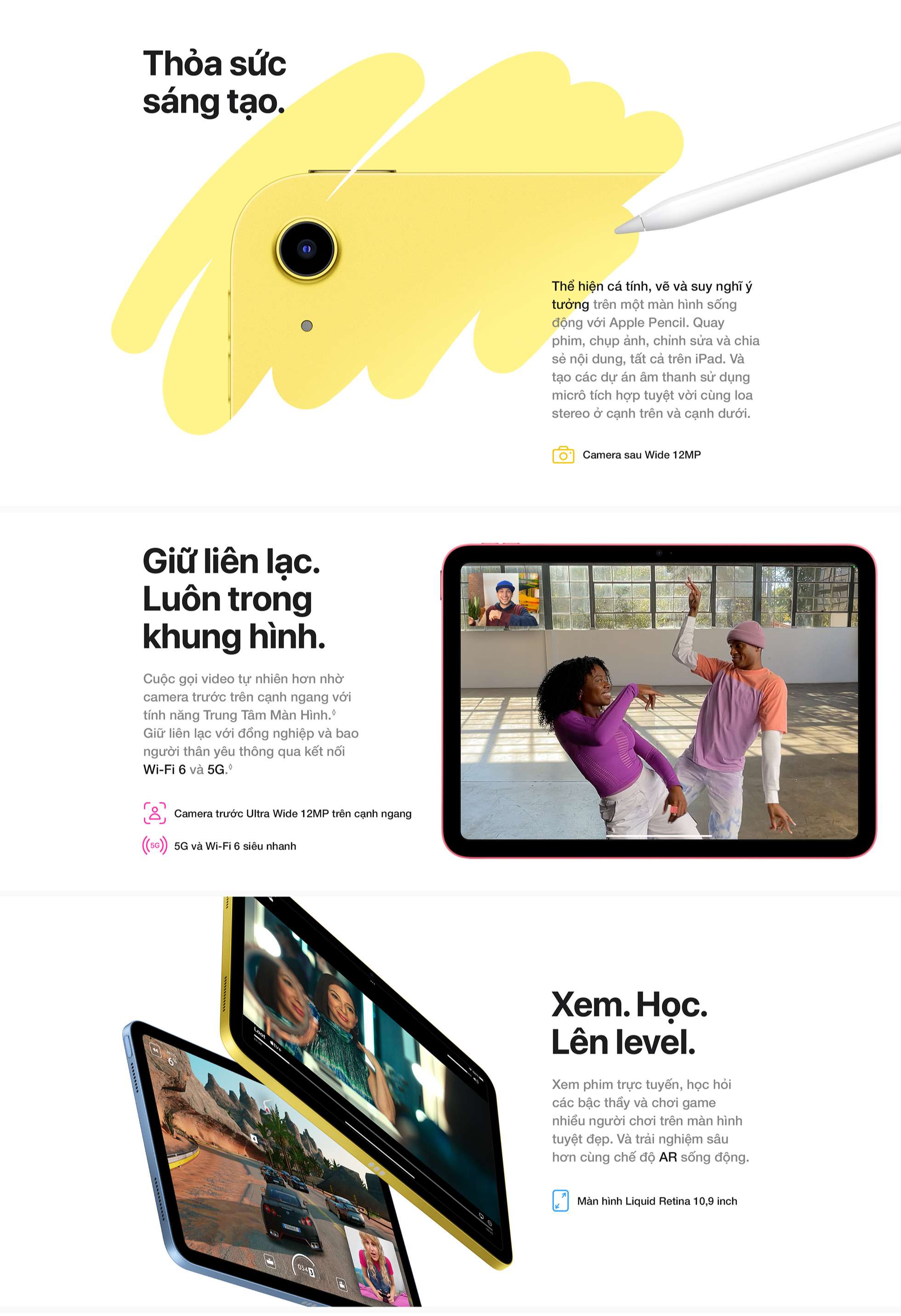 iPad 2022 hỗ trợ bút Pencil 1, camera nằm ngang