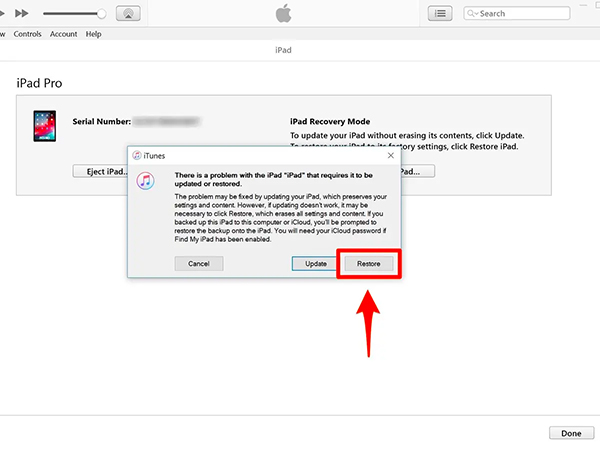 Mở khóa iPad bằng iTunes