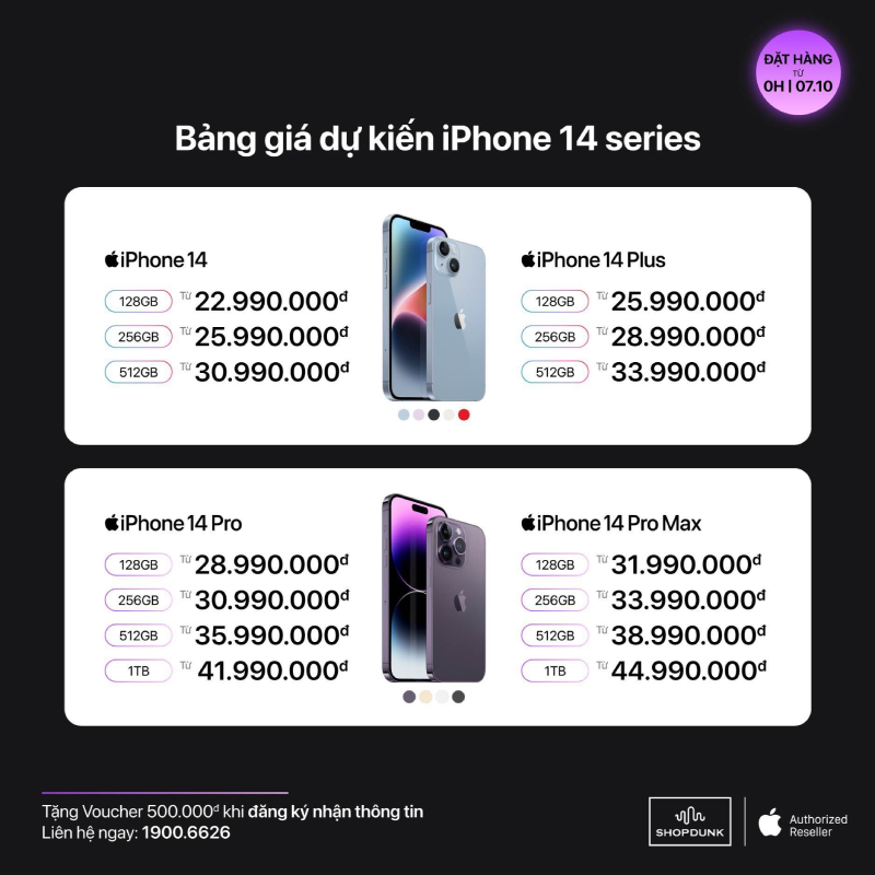Đặt hàng iPhone 14 Series ở đâu? Chương trình đặt cọc siêu ưu đãi! 3 iPhone 14 bản thấp nhất có giá dự kiến là 23.990.000 VNĐ