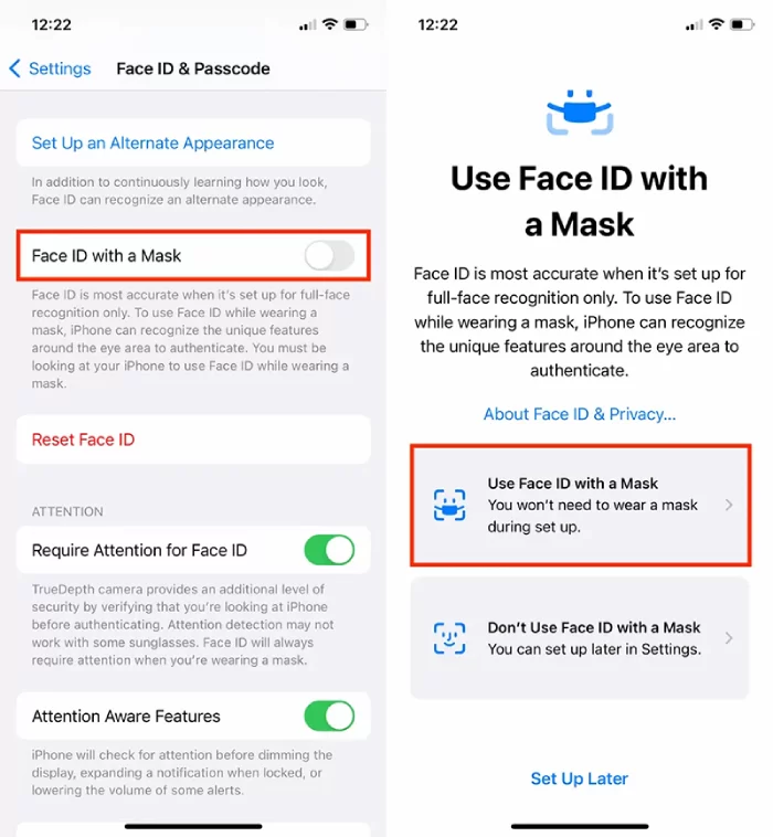 Face ID mới trên iPhone 14 hứa hẹn nhiều đột phá bất ngờ 3 Mở tính năng Use Face ID With a Mask để sử dụng Face ID ngay cả khi đeo khẩu trang