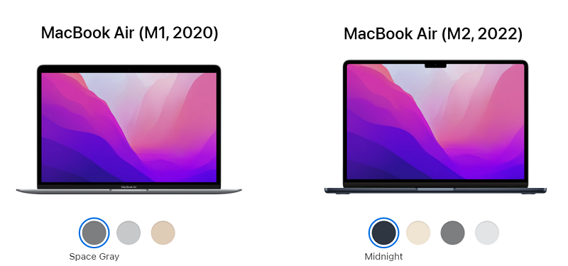 Nên mua MacBook M2 hay M1? Phiên bản nào đáng để “xuống tiền" 1 Sự khác biệt về thiết kế giữa MacBook Air M2 và M1