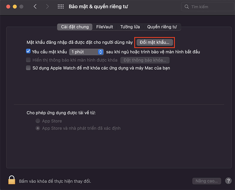 Thay đổi mật khẩu MacBook M2