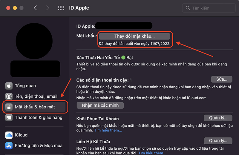 Tiến hành thay đổi mật khẩu icloud trên MacBook
