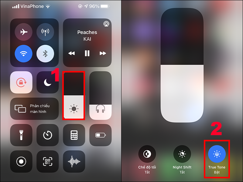Ấn vào biểu tượng True Tone để bật hoặc tắt chế độ Ấn vào biểu tượng True Tone để bật hoặc tắt chế độ