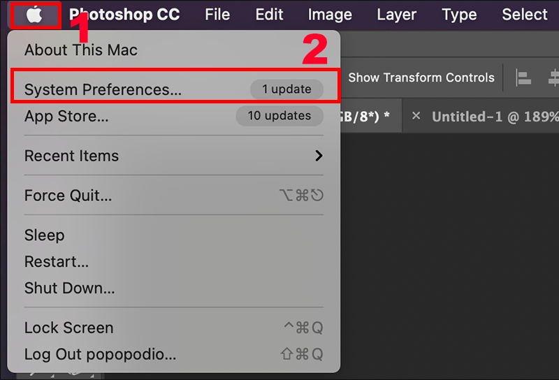 Vào System Preferences trên thanh menu Vào System Preferences trên thanh menu